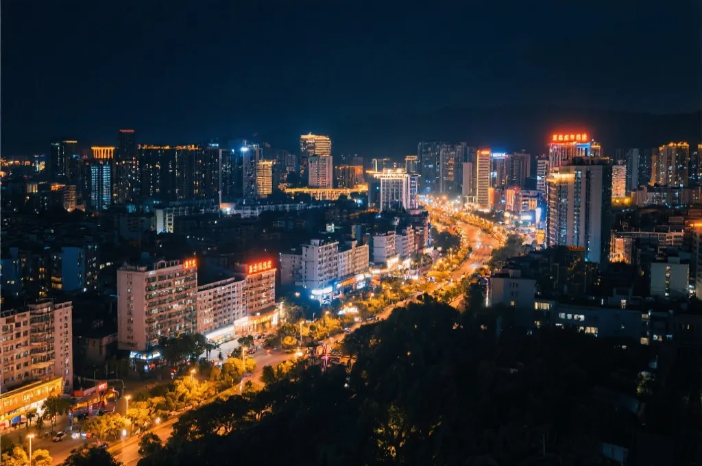 中山市区夜景,灯火通明,充满活力